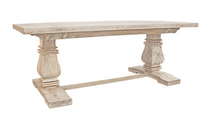 Antiqued White Solid Wood Trestle Base Dining Table