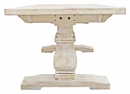 Antiqued White Solid Wood Trestle Base Dining Table