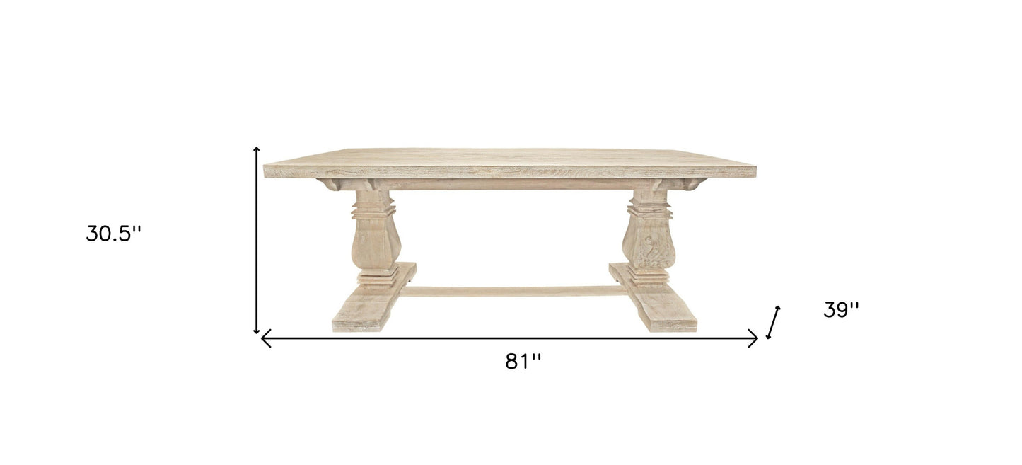 Antiqued White Solid Wood Trestle Base Dining Table