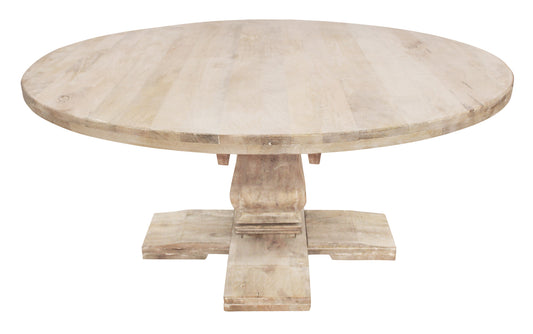 Brown Rounded Solid Wood Pedestal Base Dining Table