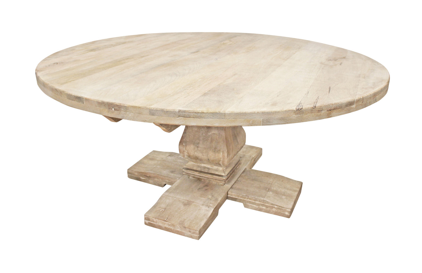 Brown Rounded Solid Wood Pedestal Base Dining Table