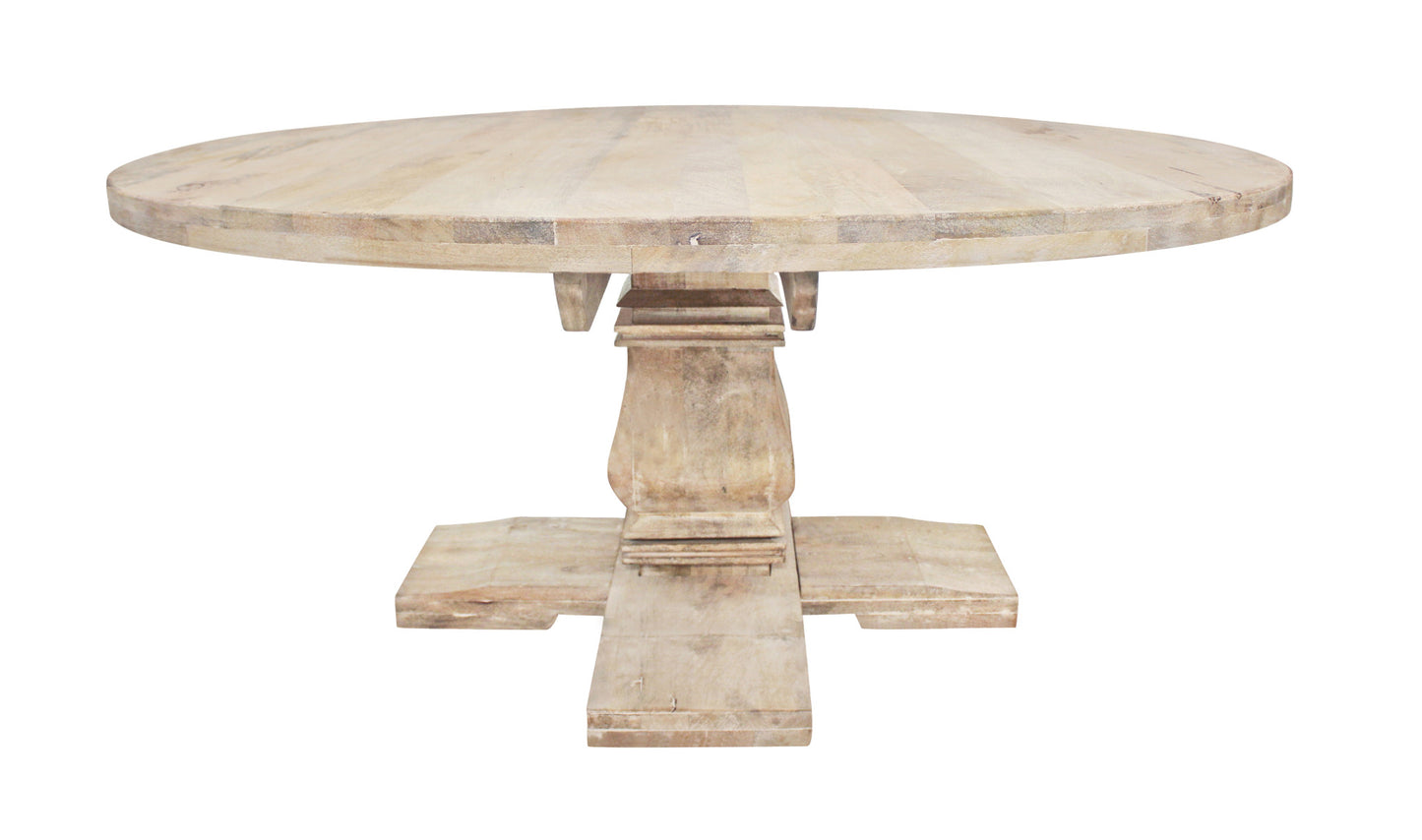 Brown Rounded Solid Wood Pedestal Base Dining Table