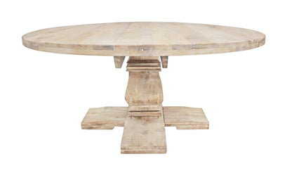 Brown Rounded Solid Wood Pedestal Base Dining Table