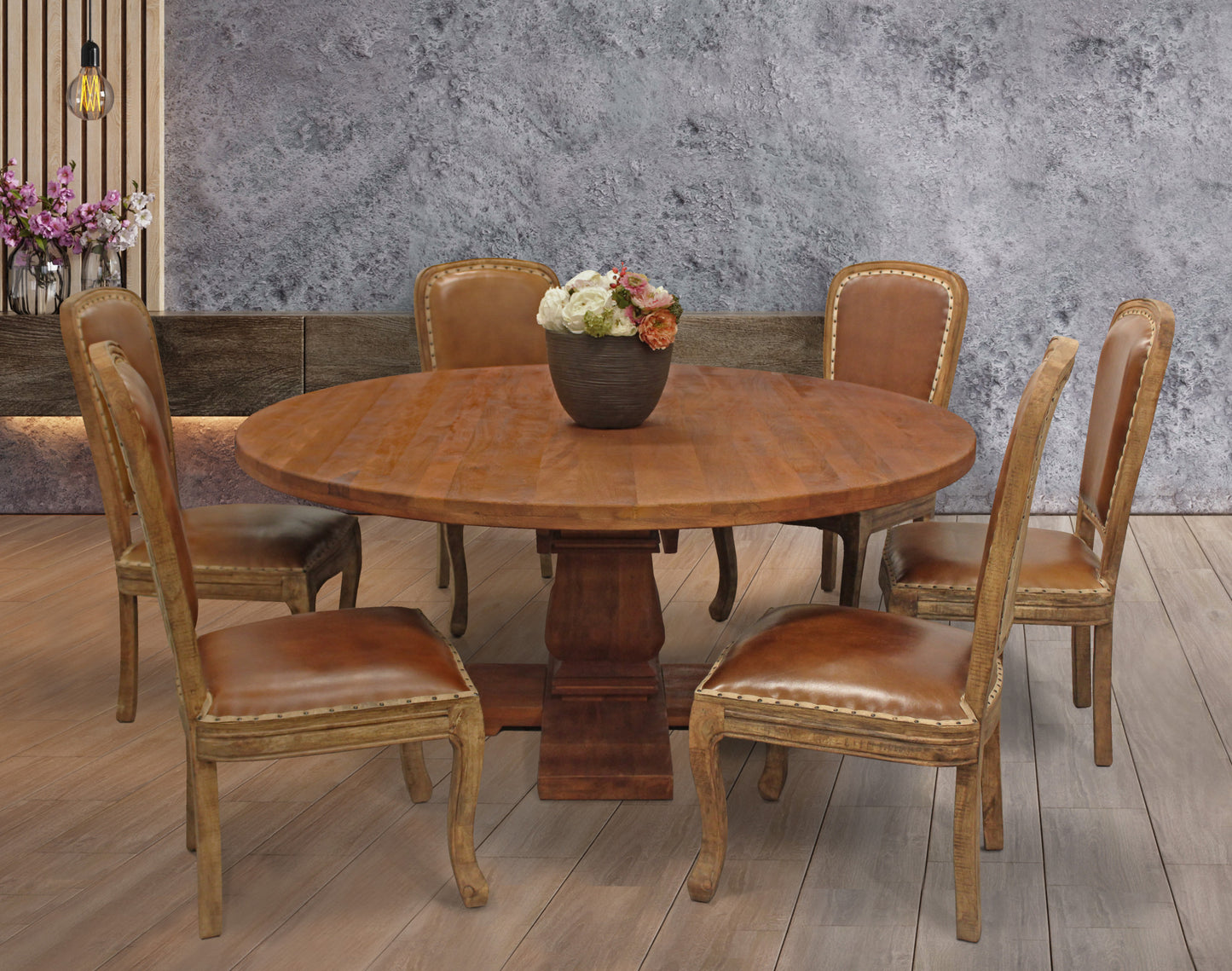 Brown Rounded Solid Wood Dining Table