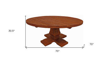 Brown Rounded Solid Wood Dining Table