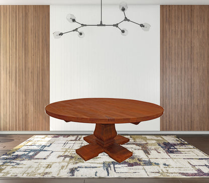 Brown Rounded Solid Wood Dining Table