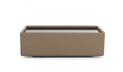 Beige & Black Faux Leather & Glass Coffee Table