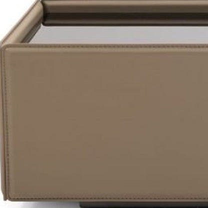 Beige & Black Faux Leather & Glass Coffee Table