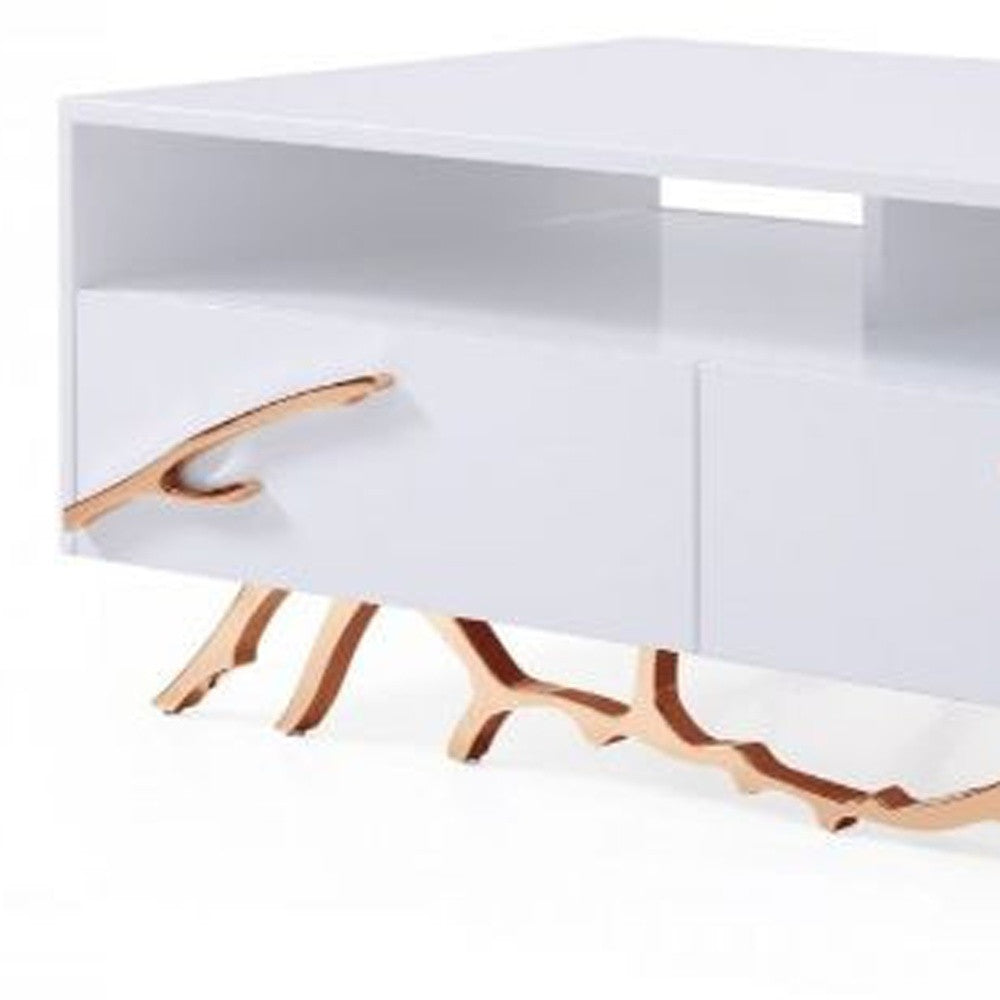 Rosegold & White Coffee Table w/ 2 Drawers & 2 Shelves