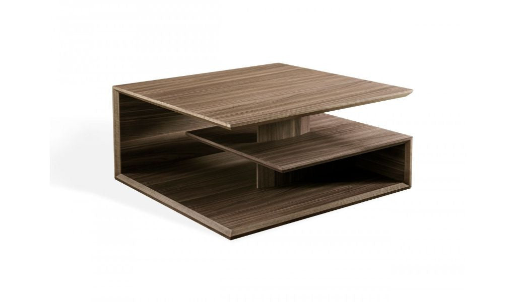 Walnut Solid Manufactured Wood Square Coffee Table w/ 2 Shelves