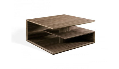 Walnut Solid Manufactured Wood Square Coffee Table w/ 2 Shelves