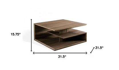 Walnut Solid Manufactured Wood Square Coffee Table w/ 2 Shelves