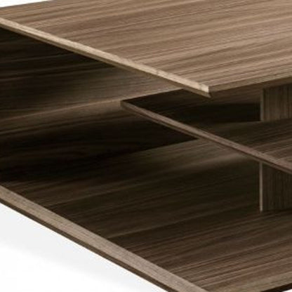 Walnut Solid Manufactured Wood Square Coffee Table w/ 2 Shelves