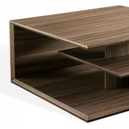 Walnut Solid Manufactured Wood Square Coffee Table w/ 2 Shelves