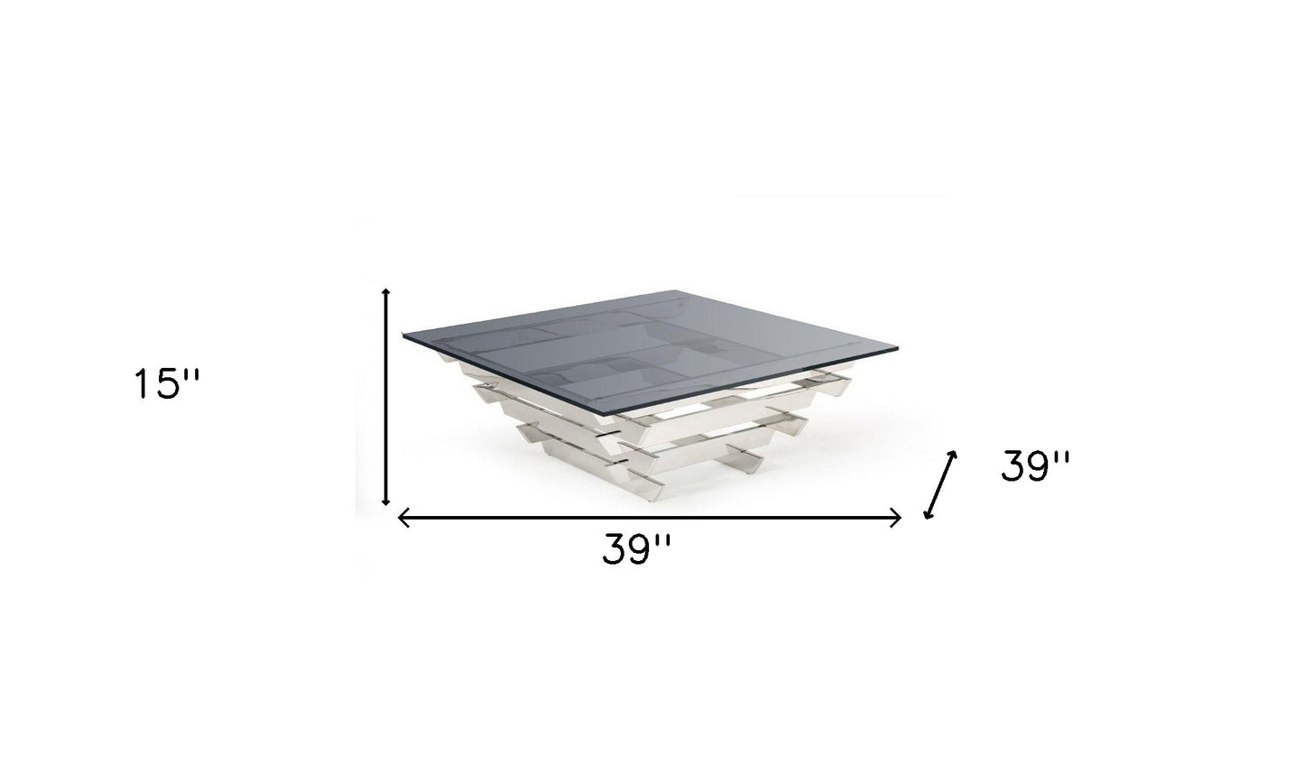 Silver & Smoked Glass Square Coffee Table