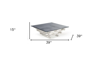Silver & Smoked Glass Square Coffee Table