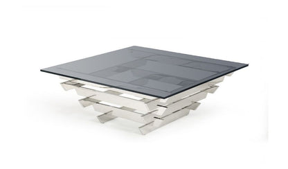 Silver & Smoked Glass Square Coffee Table