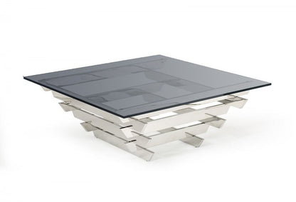 Silver & Smoked Glass Square Coffee Table