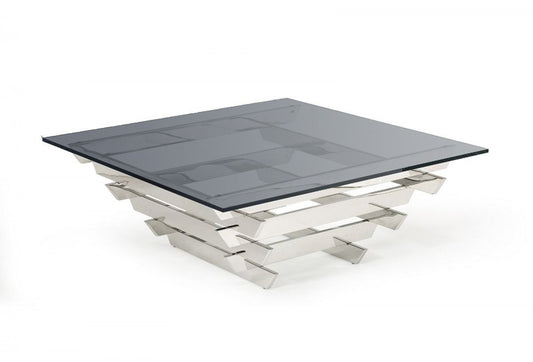 Silver & Smoked Glass Square Coffee Table