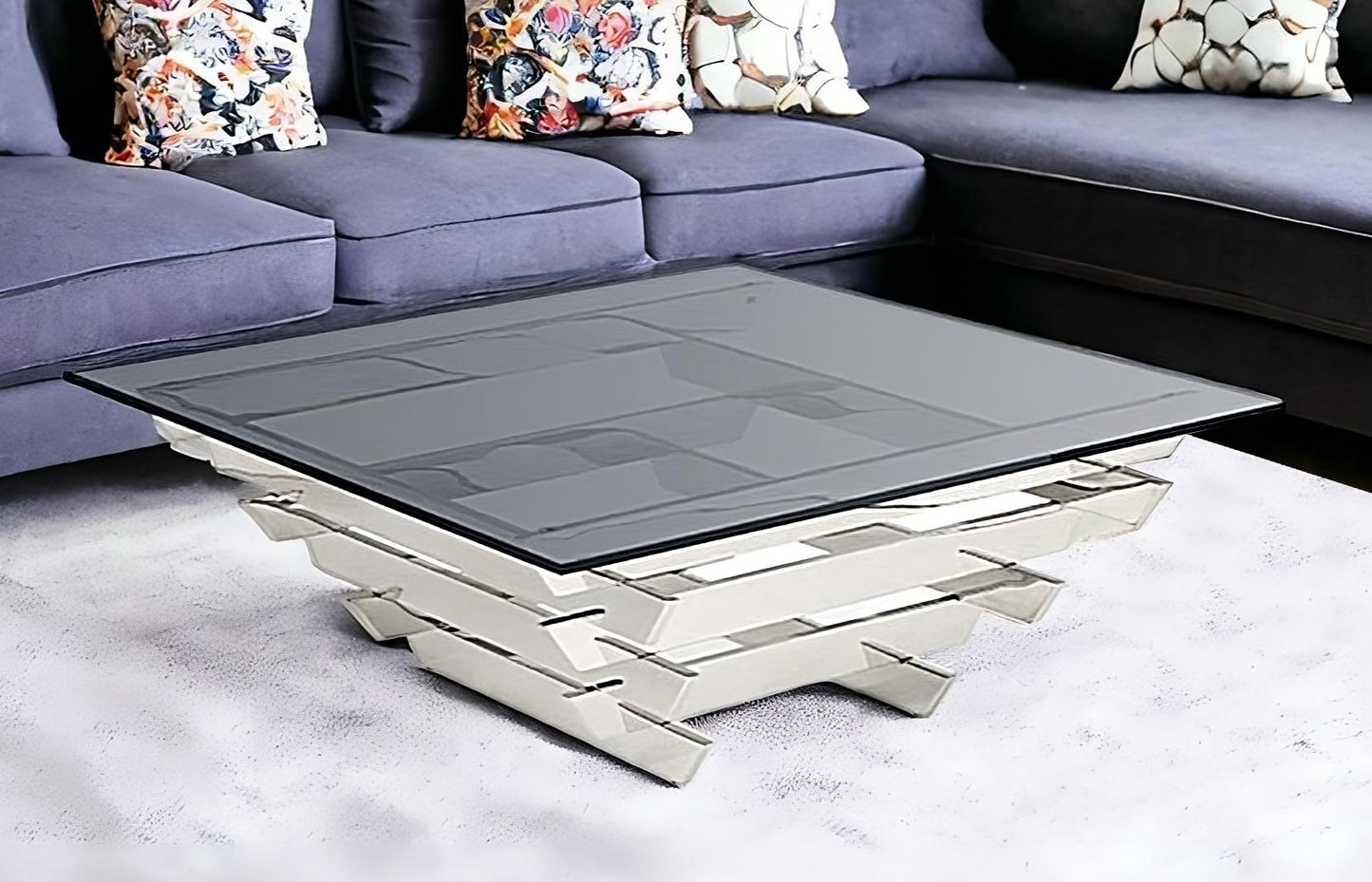 Silver & Smoked Glass Square Coffee Table