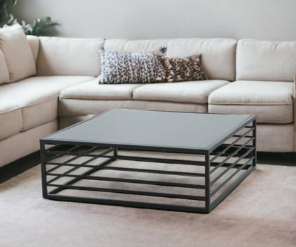 Black & Smoked Glass Square Coffee Table