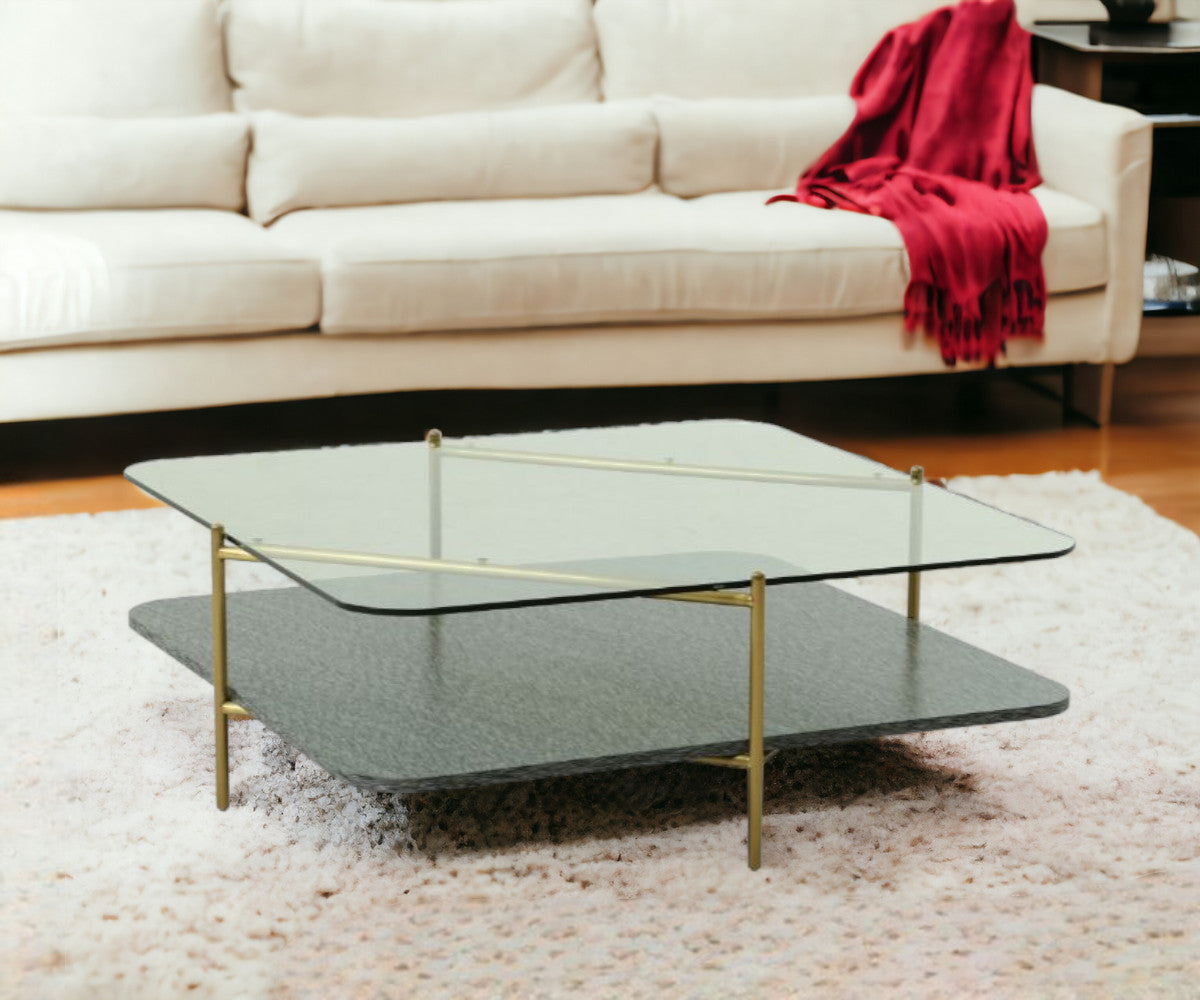 Gold & Clear Glass Square Coffee Table