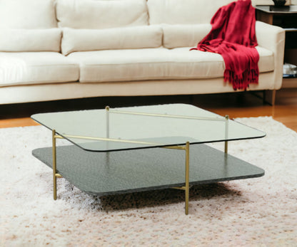 Gold & Clear Glass Square Coffee Table