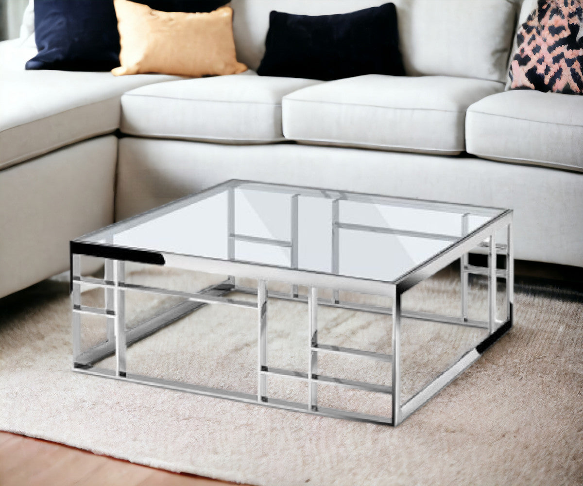 Silver & Clear Glass Square Coffee Table