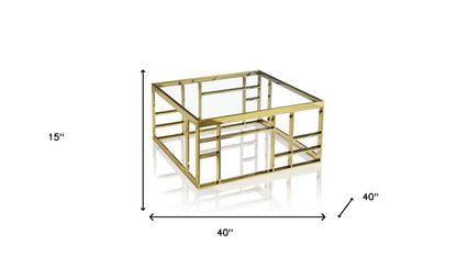 Gold & Clear Glass Square Coffee Table