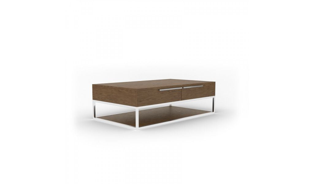 Silver & Walnut Coffee Table w/ 2 Drawers