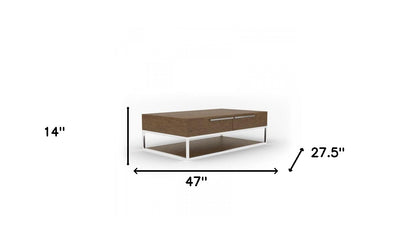 Silver & Walnut Coffee Table w/ 2 Drawers