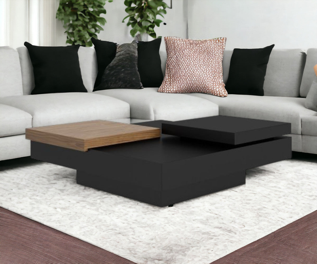 Black & Walnut Square Coffee Table w/ Drawer