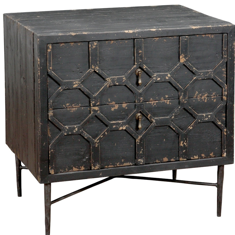 Black 2 Drawer Nightstand