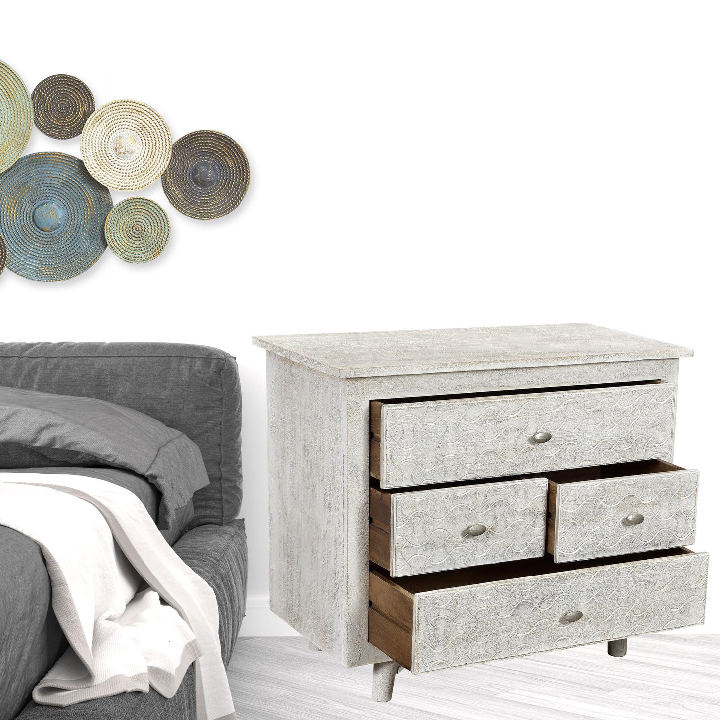 White 4 Drawer Nightstand