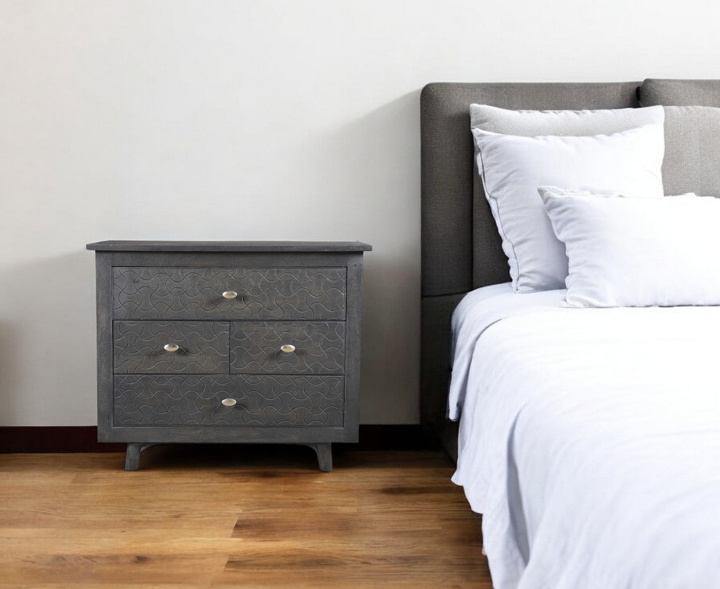 Gray Four Drawer Nightstand