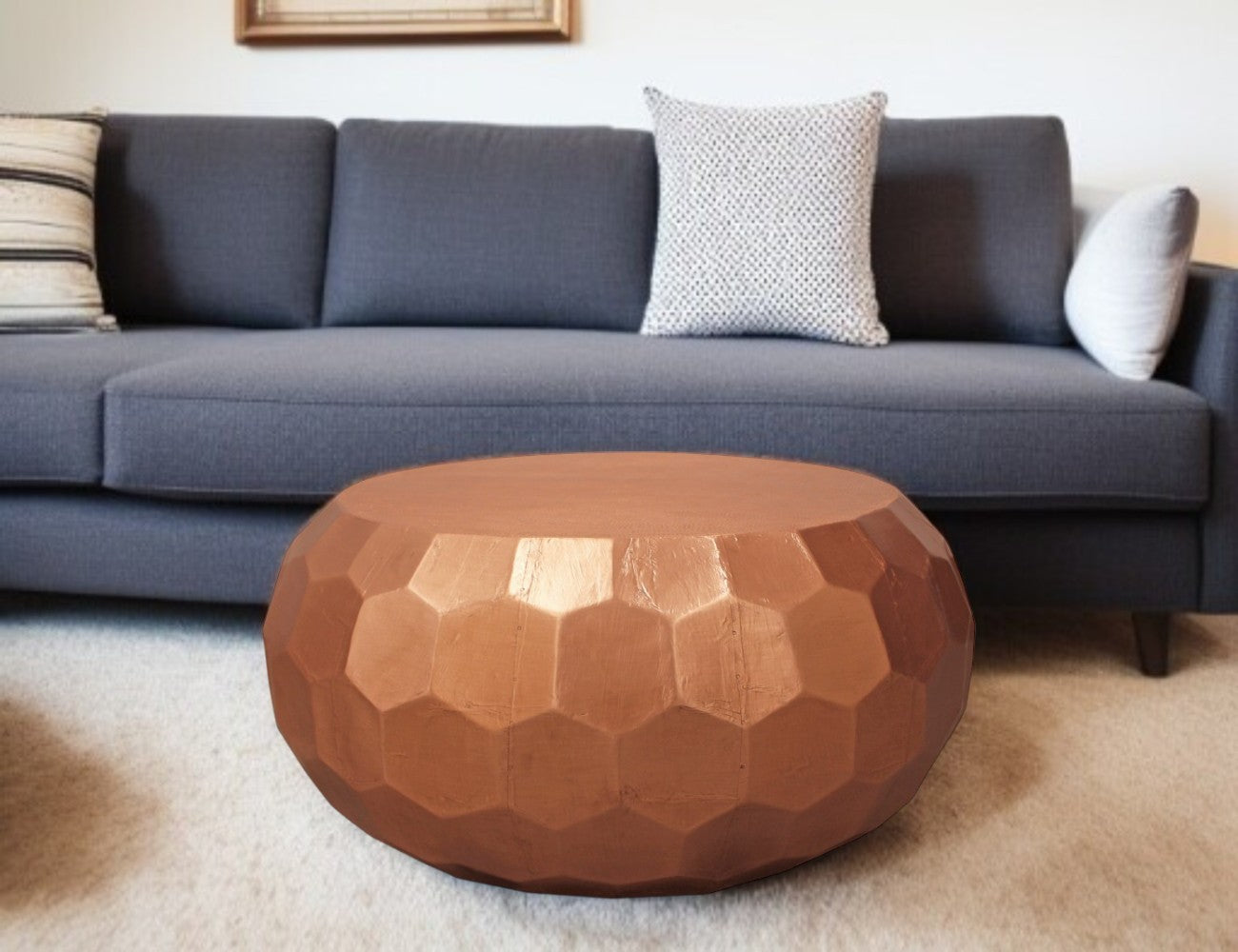 Copper Iron Hexagon Drum Drum Coffee Table image 1