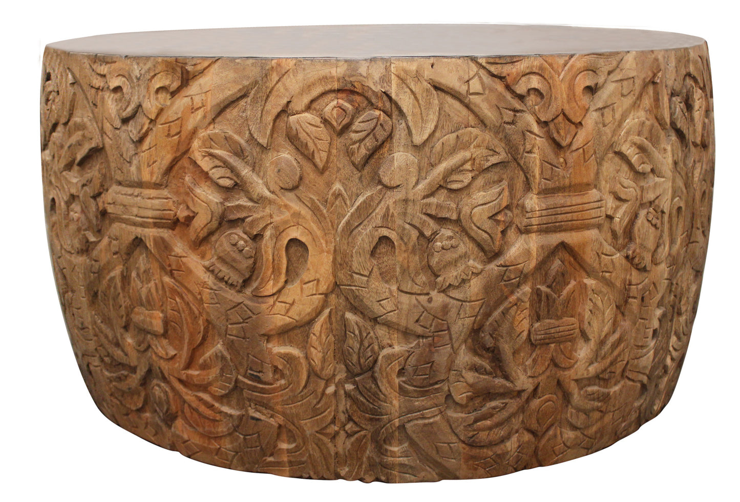 White & Natural Iron & Solid Wood Round Drum Coffee Table image 3