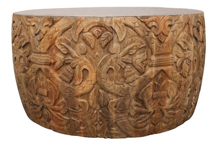 White & Natural Iron & Solid Wood Round Drum Coffee Table image 3