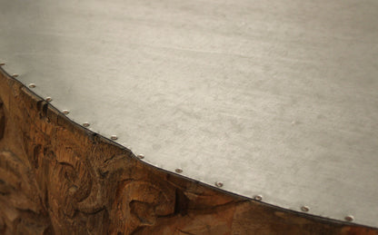 White & Natural Iron & Solid Wood Round Coffee Table