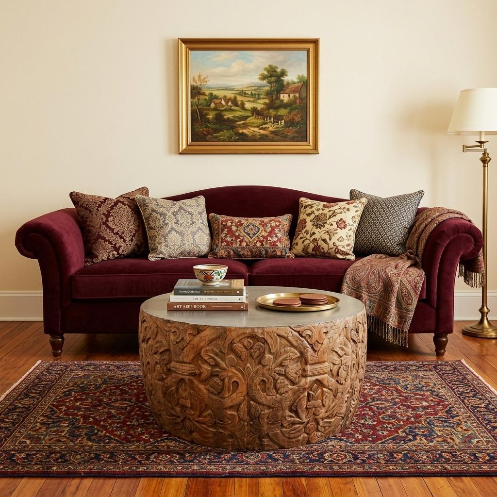 White & Natural Iron & Solid Wood Round Drum Coffee Table image 1