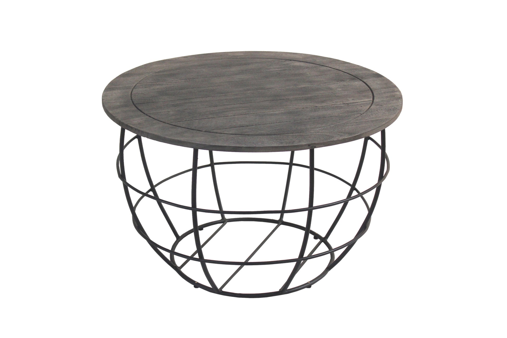 Gray Solid Wood Round Distressed Drum Drum Coffee Table image 3
