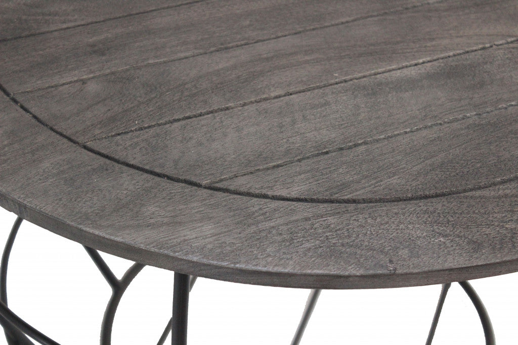 Gray Solid Wood Round Distressed Drum Drum Coffee Table image 4
