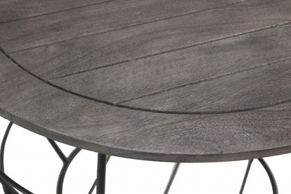 Gray Solid Wood Round Distressed Drum Drum Coffee Table image 4