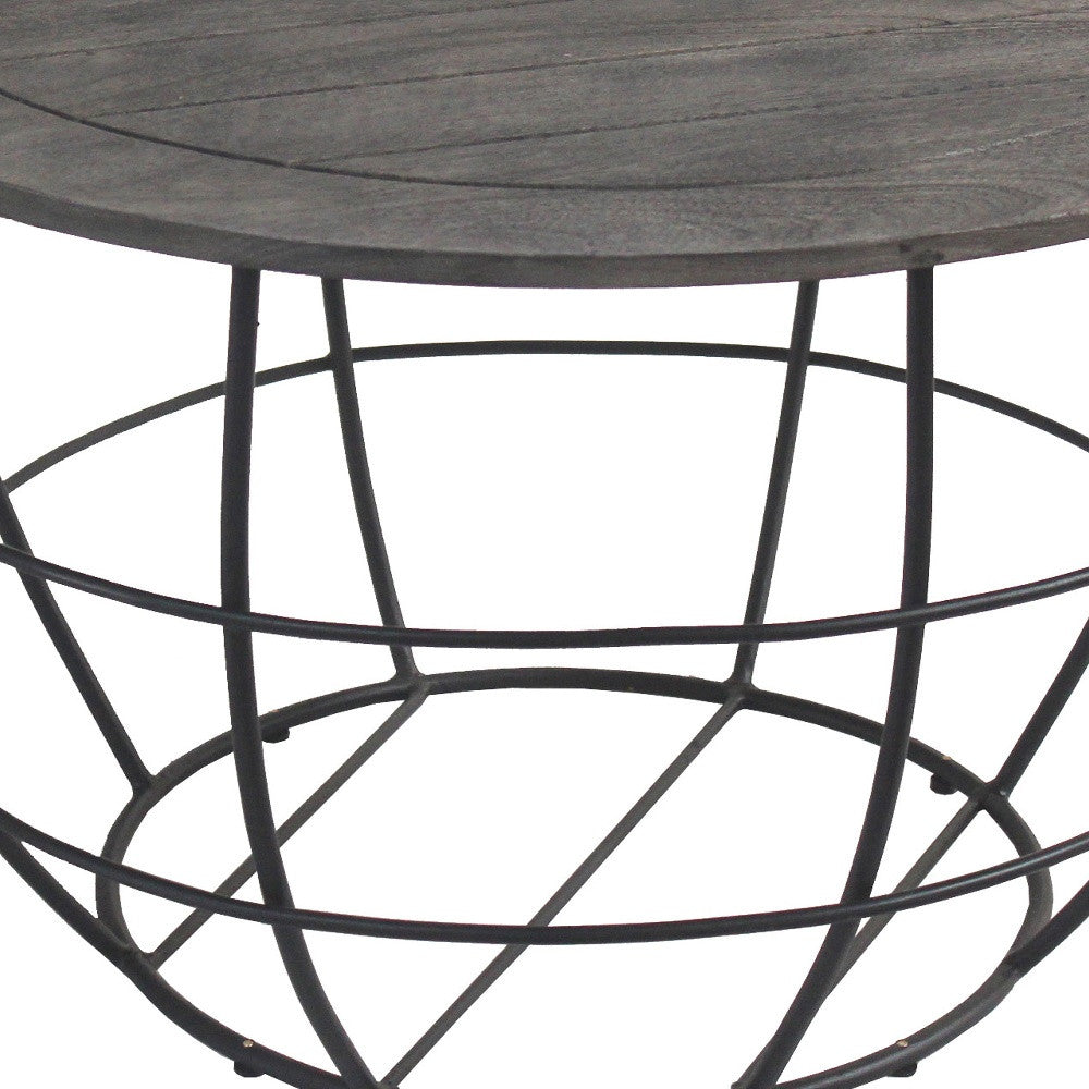 Gray Solid Wood Round Distressed Drum Drum Coffee Table image 5