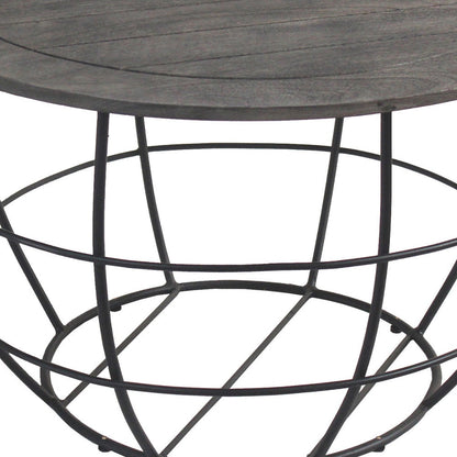 Gray Solid Wood Round Distressed Drum Drum Coffee Table image 5