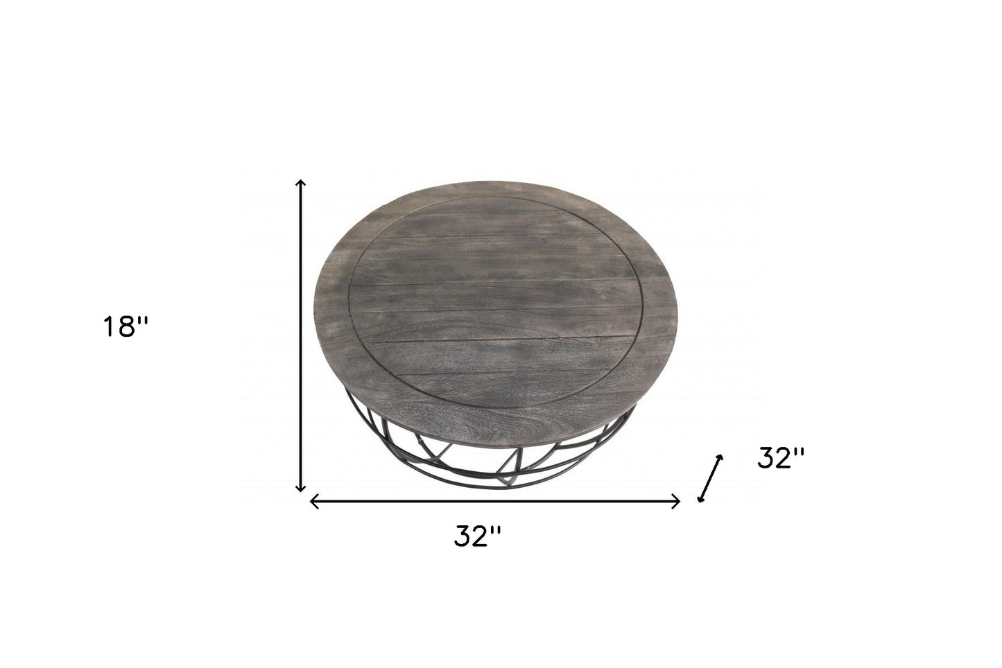 Gray Solid Wood Round Distressed Drum Drum Coffee Table image 6