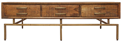 Brown & Brass Solid Wood & Iron Distressed Frame Coffee Table w/ Six Drawers image 5