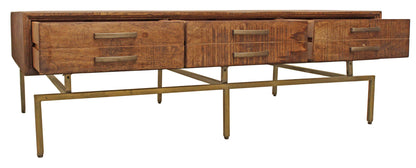 Brown & Brass Solid Wood & Iron Distressed Frame Coffee Table w/ Six Drawers image 3