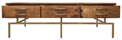 Brown & Brass Solid Wood & Iron Distressed Frame Coffee Table w/ Six Drawers image 6