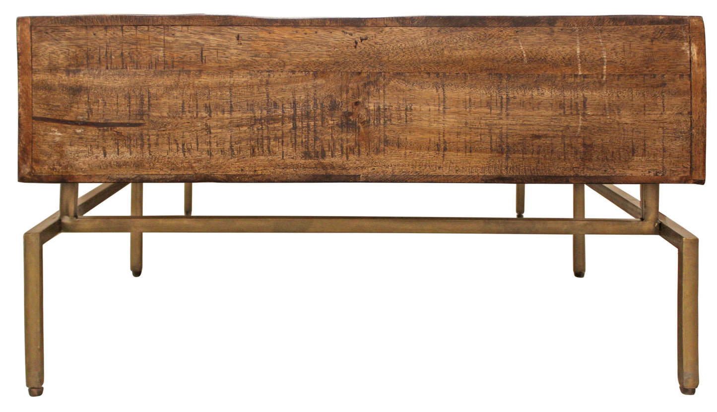 Brass & Brown Solid Wood Distressed Storage Coffee Table